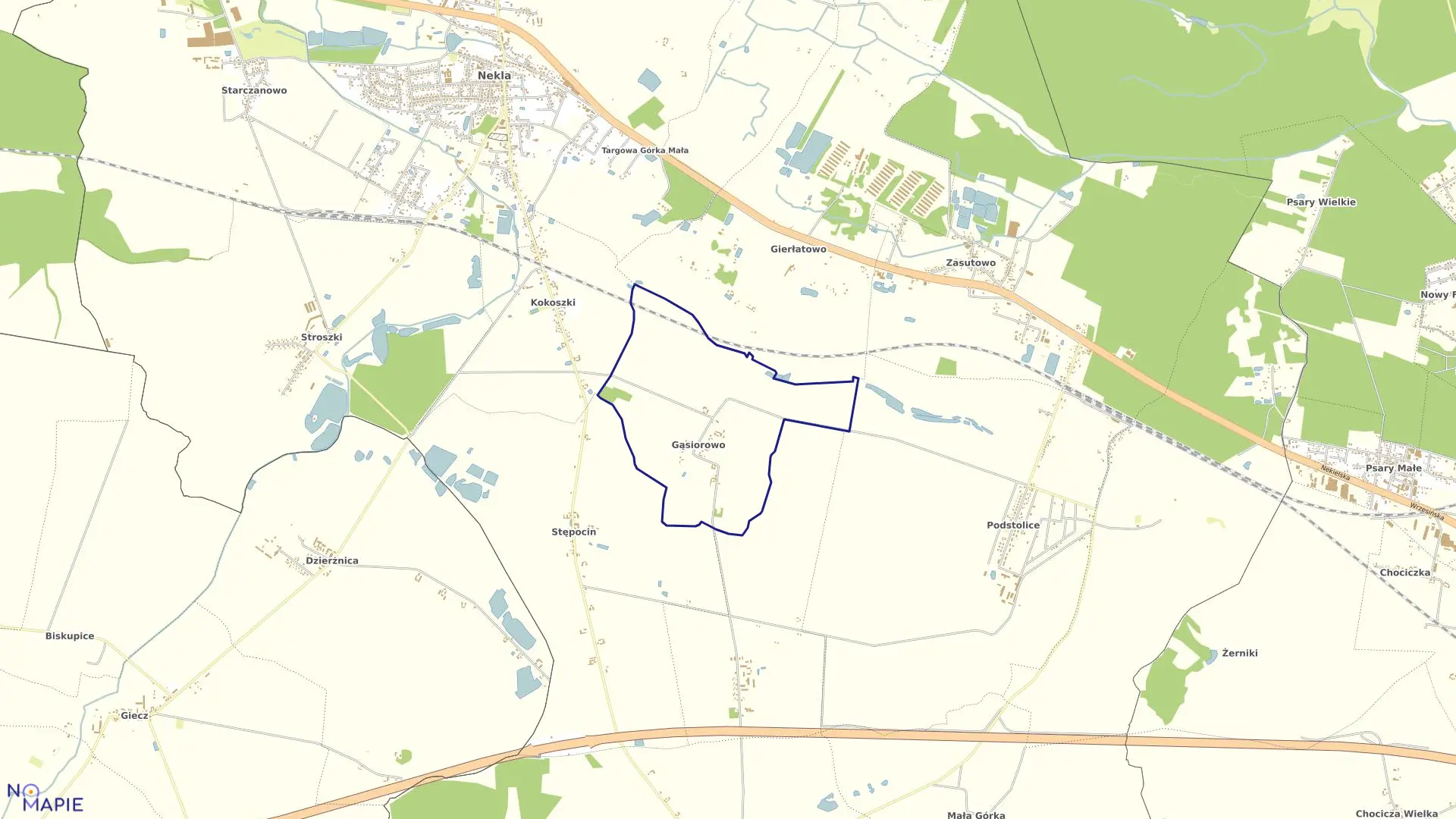 Mapa obrębu GĄSIOROWO w gminie Nekla