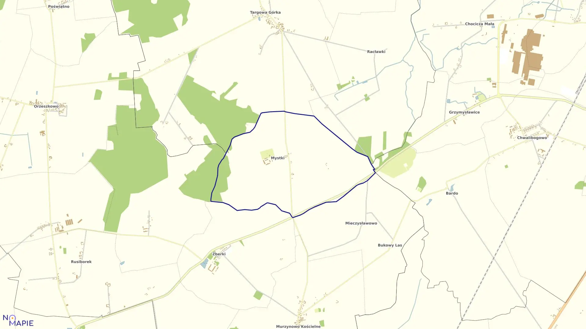 Mapa obrębu MYSTKI w gminie Nekla